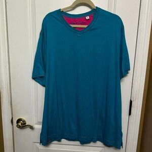 Robert Graham Men's 3XL Teal V-Neck T-Shirt Short Sleeve Logo Detail